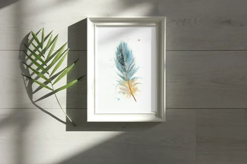 Image of a feather watercolor painting by Shayna Larsen, originals & prints available
