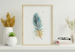 Image of a feather watercolor painting by Shayna Larsen, originals & prints available