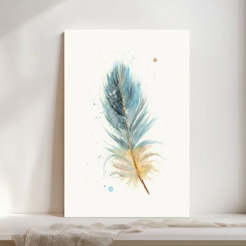 Image of a feather watercolor painting by Shayna Larsen, originals & prints available
