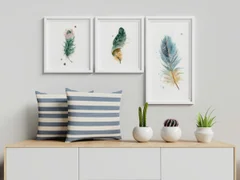 Image of a feather watercolor painting by Shayna Larsen, originals & prints available
