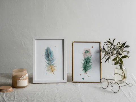 Image of a feather watercolor painting by Shayna Larsen, originals & prints available