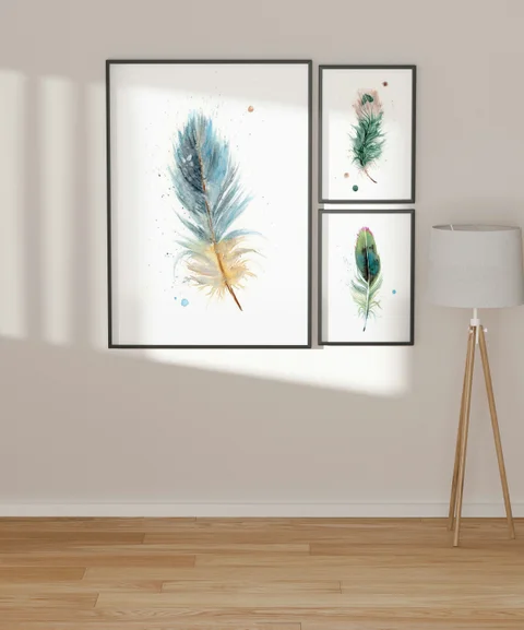 Image of a feather watercolor painting by Shayna Larsen, originals & prints available