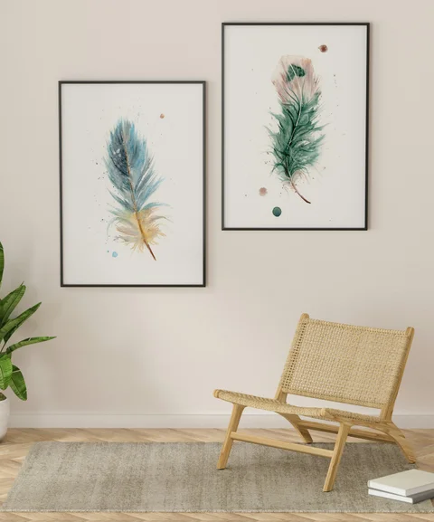 Image of a feather watercolor painting by Shayna Larsen, originals & prints available
