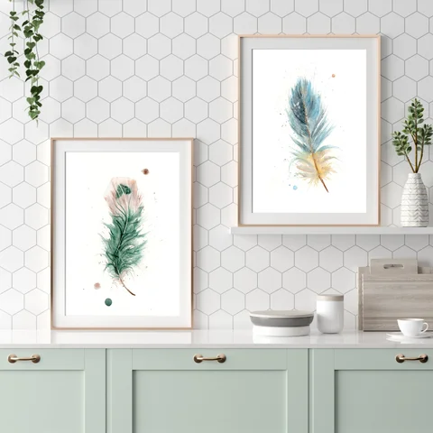 Image of a feather watercolor painting by Shayna Larsen, originals & prints available