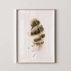 Image of a feather watercolor painting by Shayna Larsen, originals & prints available