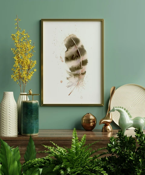 Image of a feather watercolor painting by Shayna Larsen, originals & prints available