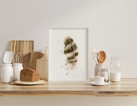 Image of a feather watercolor painting by Shayna Larsen, originals & prints available