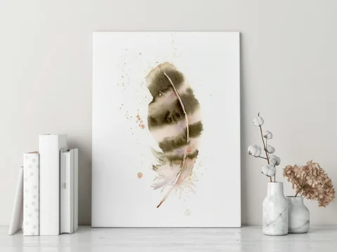 Image of a feather watercolor painting by Shayna Larsen, originals & prints available