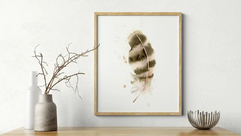 Image of a feather watercolor painting by Shayna Larsen, originals & prints available