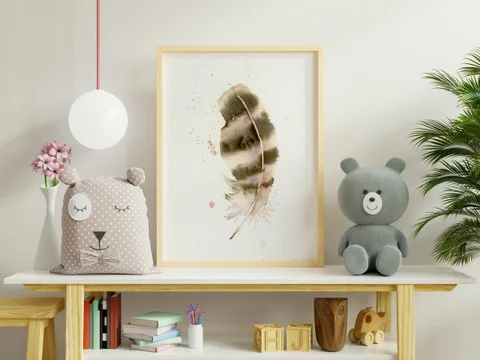 Image of a feather watercolor painting by Shayna Larsen, originals & prints available