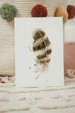 Image of a feather watercolor painting by Shayna Larsen, originals & prints available