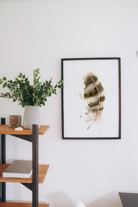 Image of a feather watercolor painting by Shayna Larsen, originals & prints available