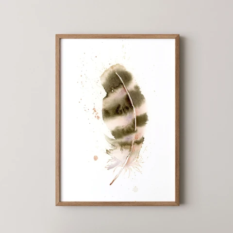 Image of a feather watercolor painting by Shayna Larsen, originals & prints available