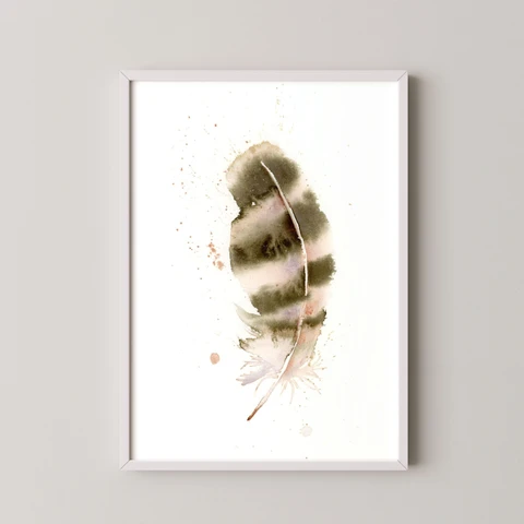 Image of a feather watercolor painting by Shayna Larsen, originals & prints available