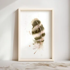Image of a feather watercolor painting by Shayna Larsen, originals & prints available