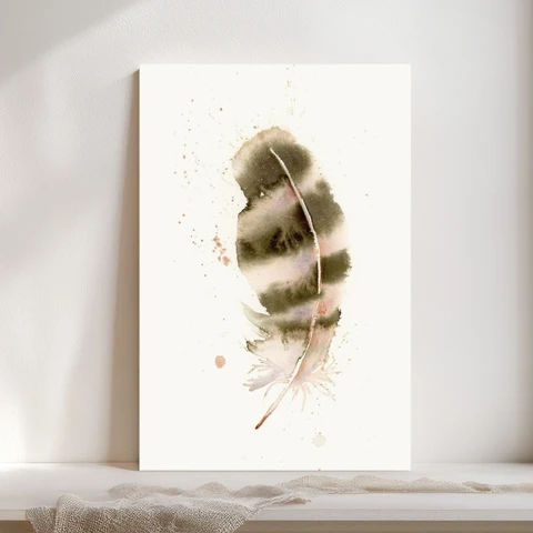 Image of a feather watercolor painting by Shayna Larsen, originals & prints available