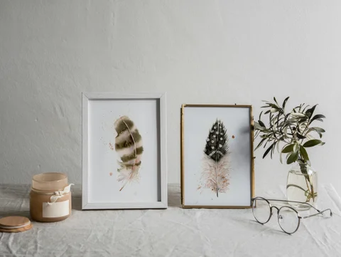 Image of a feather watercolor painting by Shayna Larsen, originals & prints available