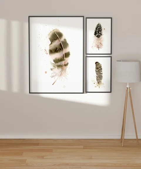 Image of a feather watercolor painting by Shayna Larsen, originals & prints available