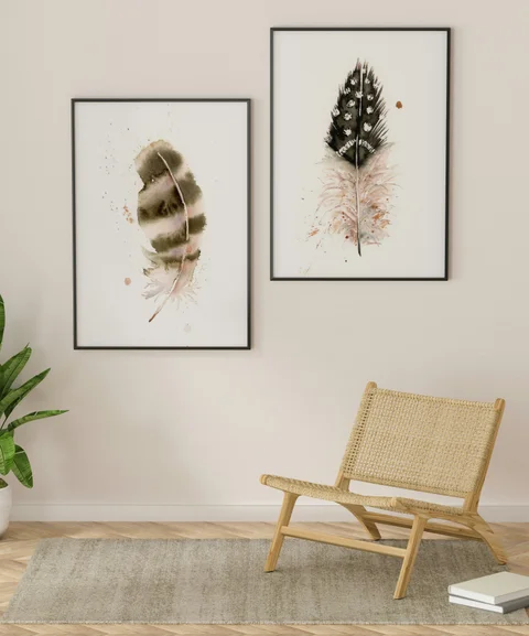 Image of a feather watercolor painting by Shayna Larsen, originals & prints available