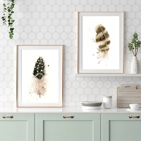 Image of a feather watercolor painting by Shayna Larsen, originals & prints available