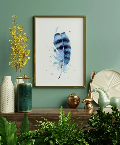 Image of a feather watercolor painting by Shayna Larsen, originals & prints available