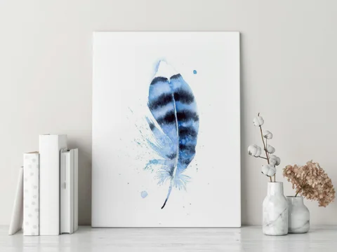Image of a feather watercolor painting by Shayna Larsen, originals & prints available