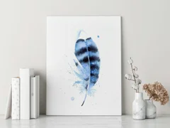 Image of a feather watercolor painting by Shayna Larsen, originals & prints available