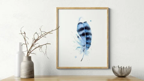 Image of a feather watercolor painting by Shayna Larsen, originals & prints available