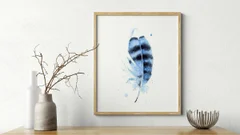 Image of a feather watercolor painting by Shayna Larsen, originals & prints available