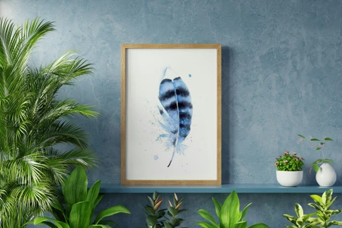 Image of a feather watercolor painting by Shayna Larsen, originals & prints available