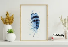 Image of a feather watercolor painting by Shayna Larsen, originals & prints available