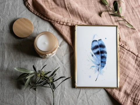 Image of a feather watercolor painting by Shayna Larsen, originals & prints available