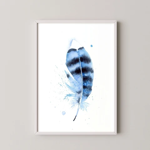 Image of a feather watercolor painting by Shayna Larsen, originals & prints available