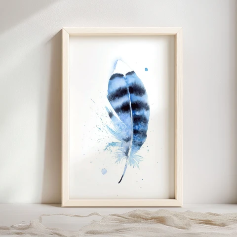 Image of a feather watercolor painting by Shayna Larsen, originals & prints available