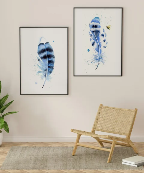 Image of a feather watercolor painting by Shayna Larsen, originals & prints available