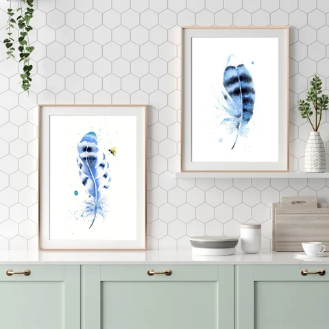 Image of a feather watercolor painting by Shayna Larsen, originals & prints available