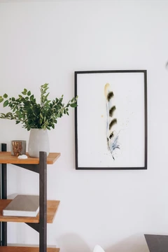 Image of a feather watercolor painting by Shayna Larsen, originals & prints available