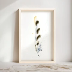 Image of a feather watercolor painting by Shayna Larsen, originals & prints available