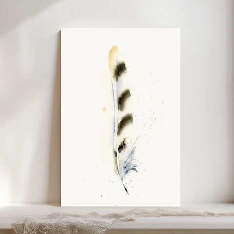 Image of a feather watercolor painting by Shayna Larsen, originals & prints available