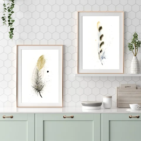 Image of a feather watercolor painting by Shayna Larsen, originals & prints available