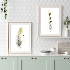 Image of a feather watercolor painting by Shayna Larsen, originals & prints available