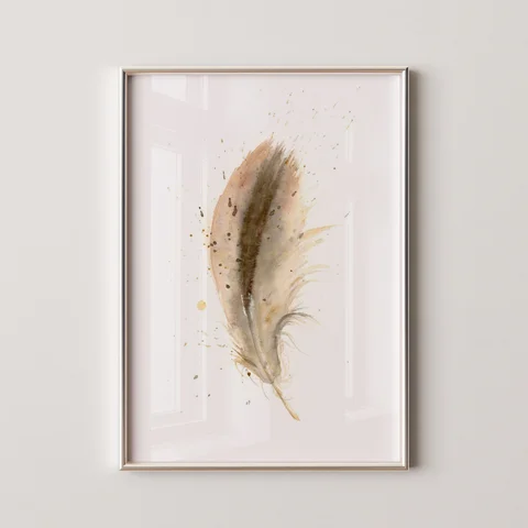 Image of a feather watercolor painting by Shayna Larsen, originals & prints available