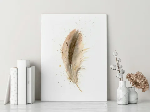 Image of a feather watercolor painting by Shayna Larsen, originals & prints available
