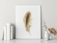 Image of a feather watercolor painting by Shayna Larsen, originals & prints available