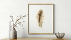 Image of a feather watercolor painting by Shayna Larsen, originals & prints available
