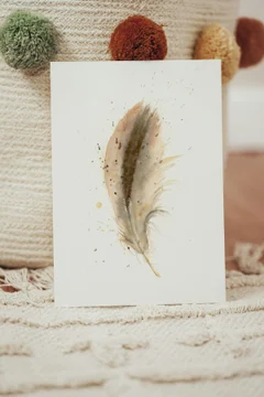 Image of a feather watercolor painting by Shayna Larsen, originals & prints available
