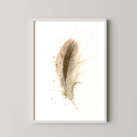 Image of a feather watercolor painting by Shayna Larsen, originals & prints available