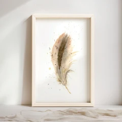 Image of a feather watercolor painting by Shayna Larsen, originals & prints available
