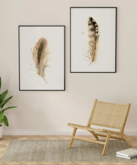 Image of a feather watercolor painting by Shayna Larsen, originals & prints available