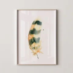 Image of a feather watercolor painting by Shayna Larsen, originals & prints available
